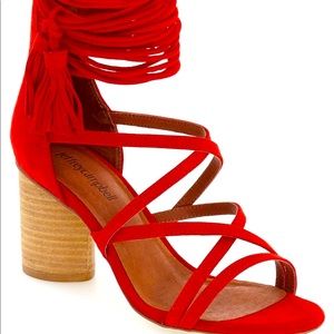 Despina Strappy Sandal Red Suede Block Heel Jeffrey Campbell size 7
